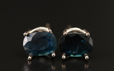 14K Oval Faceted Sapphire Stud Earrings