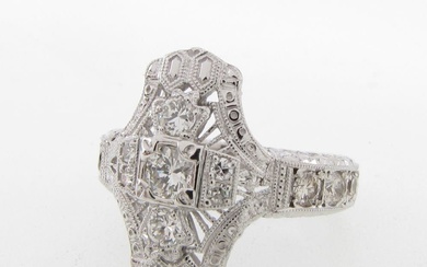 14K White Gold Three-Diamond Filigree Ring