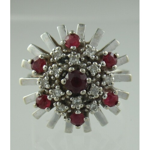 14ct white gold ruby and diamond star shaped cocktail ring w...