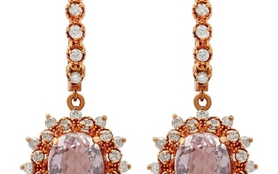 14k Rose Gold 7.98ct Kunzite 1.22ct Diamond Earrings