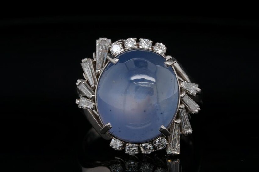 16.00ct Blue Sapphire, 0.70ctw Diamond Platinum Ring