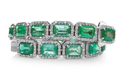 16.78 Carat Natural Emerald and 3.01 Ct Diamonds Tennis Riviera - 14 kt. White gold - Bracelet - NO RESERVE
