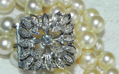18 kt. Gold - Brilliant bracelet Akoya pearls approx. Ø 7 - 7.5 mm - 0.60 ct Diamond