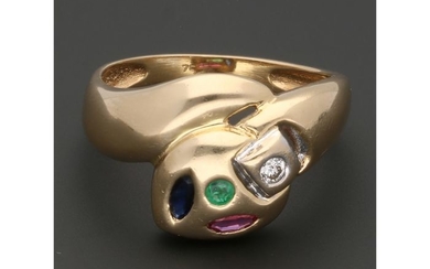 18 kt. Gold - Ring - 0.02 ct Diamond - Emerald, Ruby, Sapphire