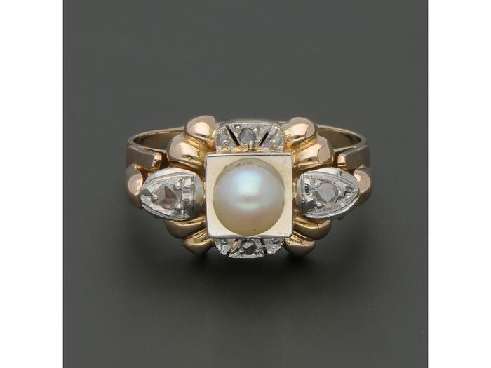 18 kt. Gold - Ring Pearl - Diamond