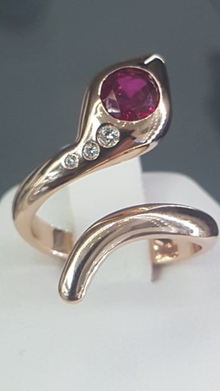 18 kt. Pink gold - Ring - 1.21 ct Ruby - Diamond