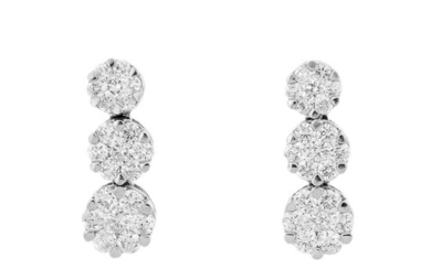 18 kt. White gold - Earrings - 1.30 ct Diamonds