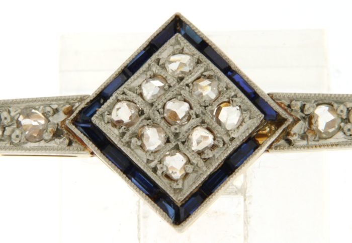 18 kt. White gold, Yellow gold - Brooch Diamond - Sapphires