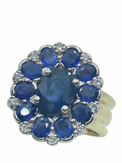 18 kt. White gold, Yellow gold - Ring - 3.40 ct Sapphires - Diamonds