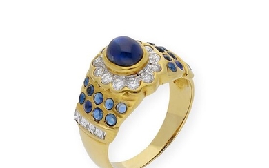 18 kt. Yellow gold - Ring - 1.00 ct Diamond - Sapphire