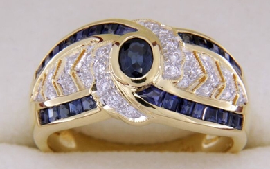 18 kt. Yellow gold - Ring - 1.52 ct Sapphires - Diamonds