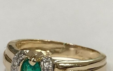18 kt. Yellow gold - Ring Emerald - Diamond