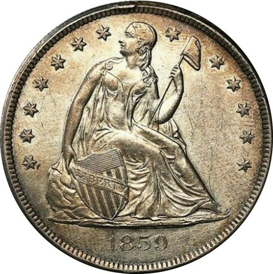 1859-O Seated Liberty Dollar - Silver BU+ with toning