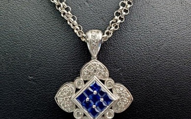 18K Gold, Diamonds & Sapphire Pendant Necklace