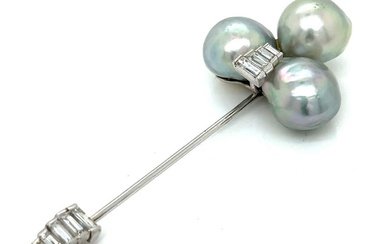 1950’s Platinum 18K Baroque Pearl and Diamond Pin