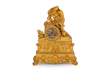 19th C Louis Philippe bronze mantel clock