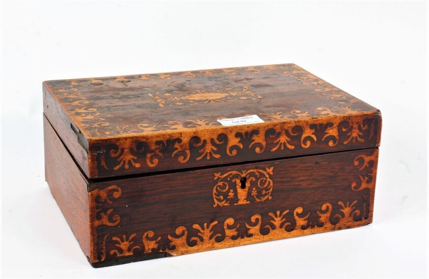19th Century rosewood box, the hinged lid opening to reveal storage space, 25cm wide x 18cm deep x