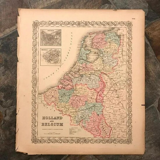 19thc J. H. Colton Map of Holland And Belgium