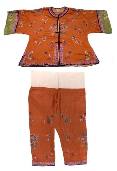 2 PC. COPPER CHINESE SILK ROBE AND PANTS
