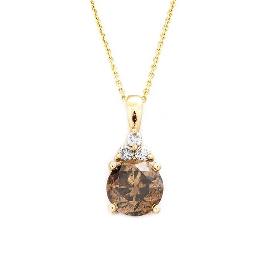 2.17 tcw Diamond Pendant - 14 kt. Yellow gold - Necklace with pendant - 2.08 ct Diamond - 0.09 ct Diamonds - No Reserve Price