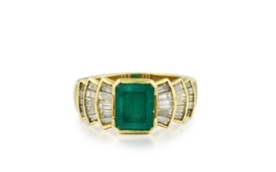 An 18K Emerald and Diamond Ring