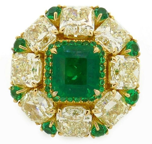 2.24-ct Emerald 8.28cts Diamond Yellow Gold Ring