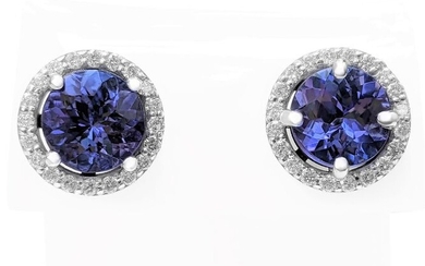 2.32 Carat Tanzanite and 0.30 Ct Diamonds - 14 kt. White gold - Earrings - NO RESERVE