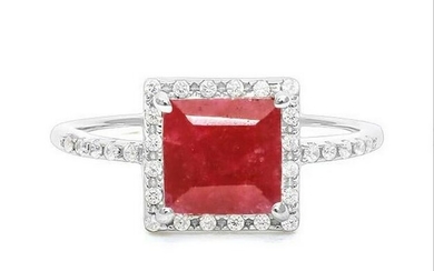 2.3CT Ruby Halo Ring in Sterling Silver