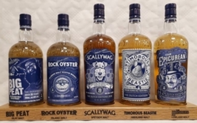 Big Peat, Rock Oyster, Scallyway, Timorous Beastie , The Epicurean - All 20 years old - Special Limited Edition of only 200 bottles - full set of 5 - Douglas Laing - 700ml - 5 bottles