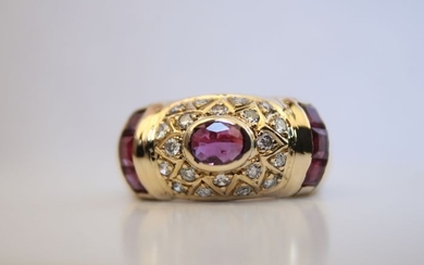 18 kt. Gold - GypsyRing ,solid gold -size 52 - 0.60 ct Ruby - Diamonds& Ruby