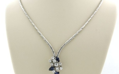 14 kt. White gold - Necklace - 0.35 ct Diamond - Sapphire
