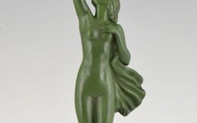 Fayral Pierre Le Faguays - Max Le Verrier - 'Message of love' - Art Deco sculpture of a naked woman with pigeon
