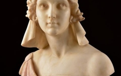 Adolfo Cipriani ( ca. 1880-1930) - Marble / alabaster bust of a young woman (1)