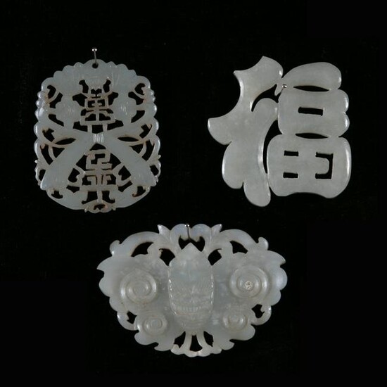 3 Antique Chinese Carved Jade Pendant and Pocket Pieces