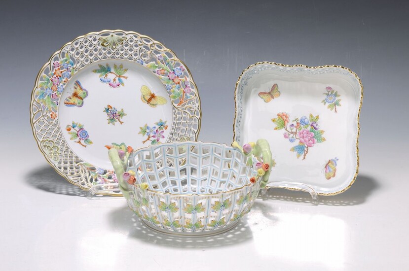 3 pieces Herend porcelain, 20th c., plate with...