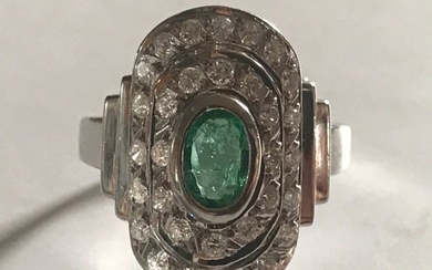 18 kt. White gold - Ring Emerald - Diamonds