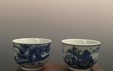 Pair Chinese Blue-White Cup, Kangxi Mark
