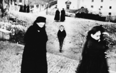 Mario Giacomelli ( 1925 - 2000 ) , Scanno Boy 1957 Gelatin silver print, printed about 1970. Artist's credit stamp and date on the verso. 11.61 x 15.55...