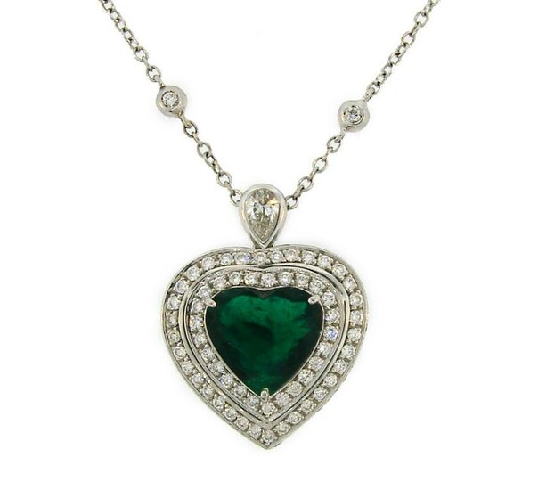 4.47-ct Emerald 1.59 cts Diamond White Gold Heart