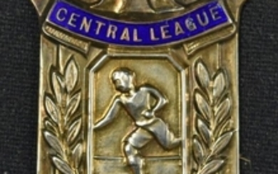 1957 1958 CENTRAL LEAGUE WINNERS MEDAL HALLMARKED SILVER HAS CENTRAL LEAGUE WITH BLUE BACKGROUND SHOWING A RAISED LAYERED PROFILE FEATURING A FOOTBALLER