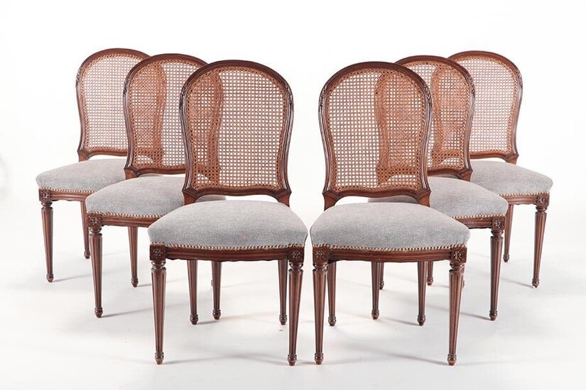 6 FRENCH LOUIS XVI CANE BACK DINING CHAIRS 1930