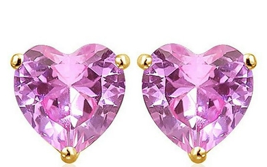 6MM Lab Pink Sapphire Heart Stud Earrings in 10k Yellow