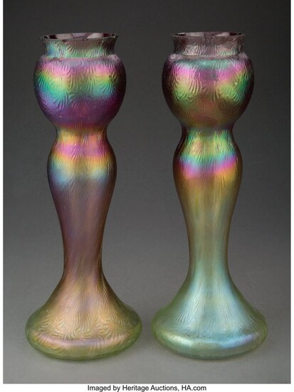 79191: Pair of Rindskopf Grenada Glass Vases, early 20t