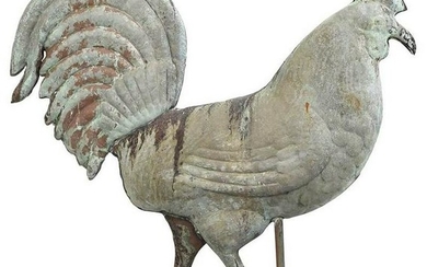 Folk Art Molded Copper Rooster Form Weathervane