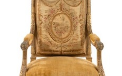 A Louis XVI Style Giltwood Fauteuil
