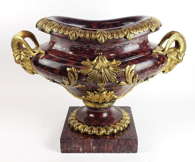 Large 19th C. French Rouge Marble & Git Bronze