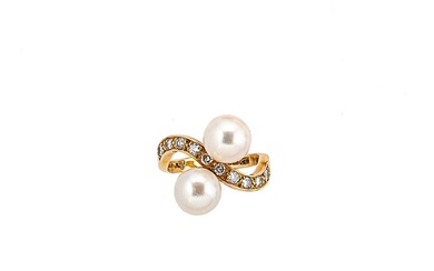 A 14ct gold pearl and diamond ring