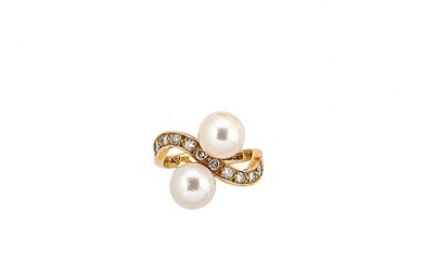 A 14ct gold pearl and diamond ring