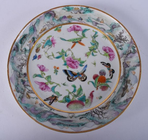 A 19TH CENTURY CHINESE FAMILLE ROSE BUTTERFLY PLATE