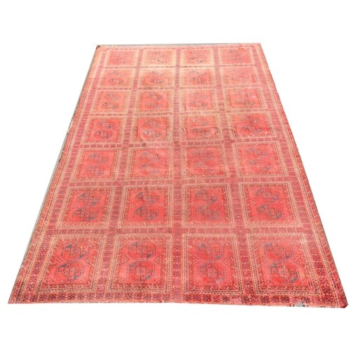 A 19th century Bokhara rug, decorated with multiple square p...